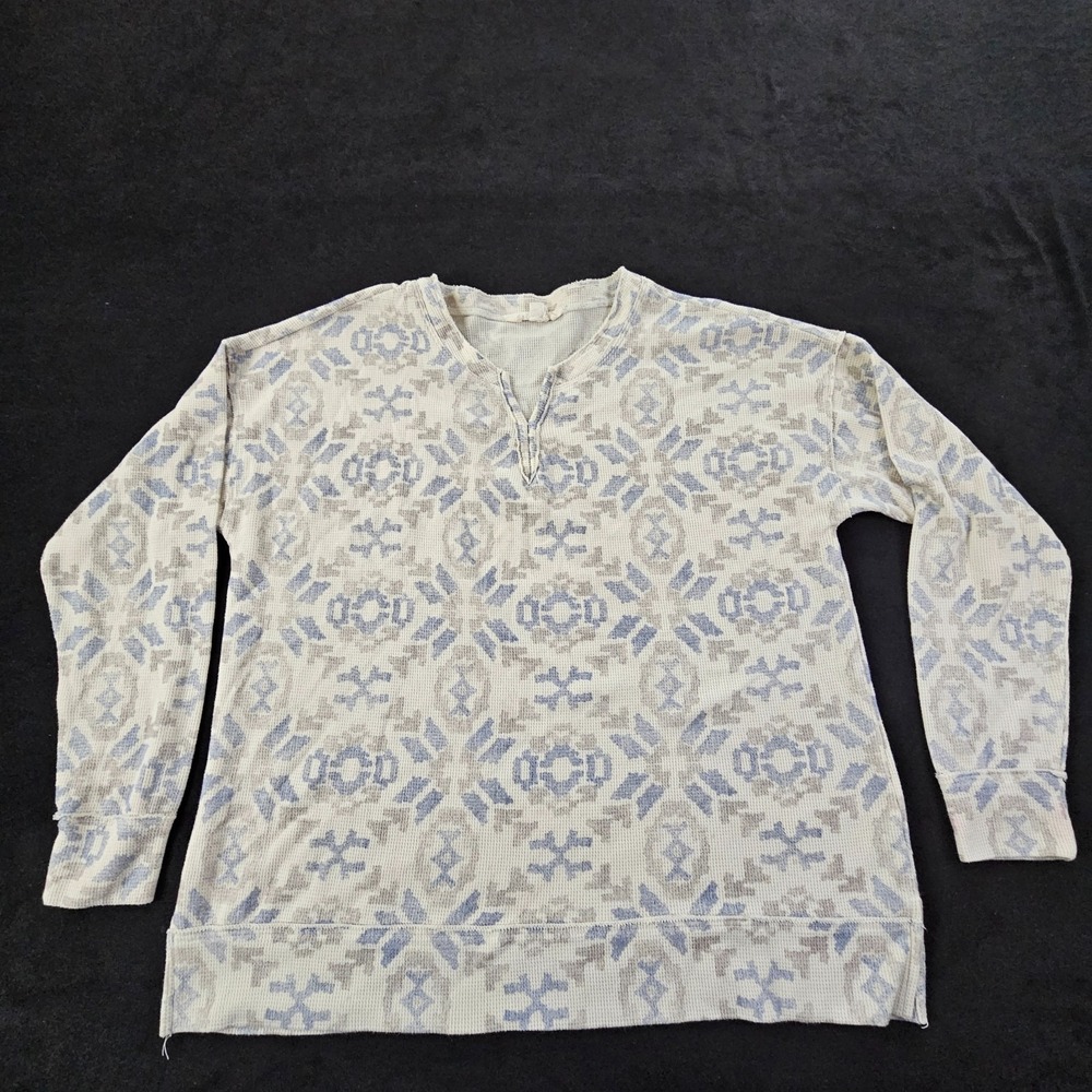 Lucky Brand White Long Sleeve Geometric Print Thermal T-Shirt Women's M